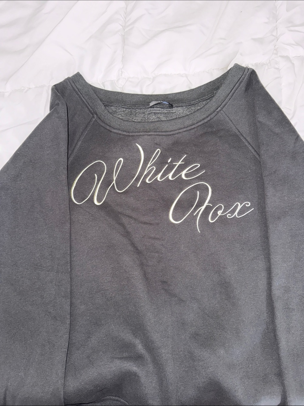 White Fox Crewneck Sweater - Charcoal Gray